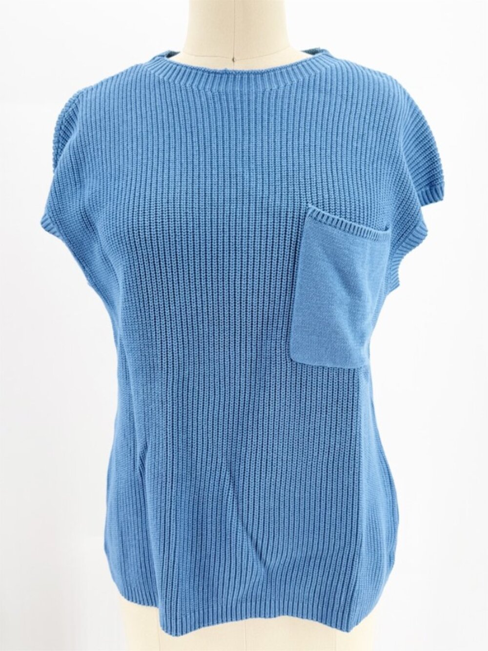 KIRUNDO Blue Knit Cap Sleeve Pocket Sweater Top M